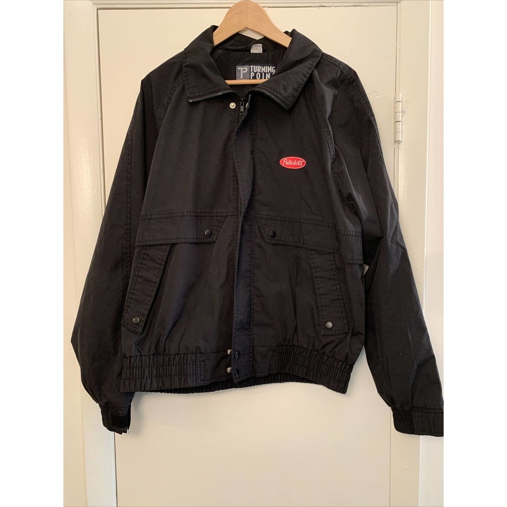 VINTAGE Peterbilt truck WINDBREAKER JACKET, sz L, TURNING POINT embroidered